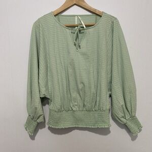 Anthropologie Rebecca Long Sleeve Smocked Waist Peasant Blouse Green Size XS